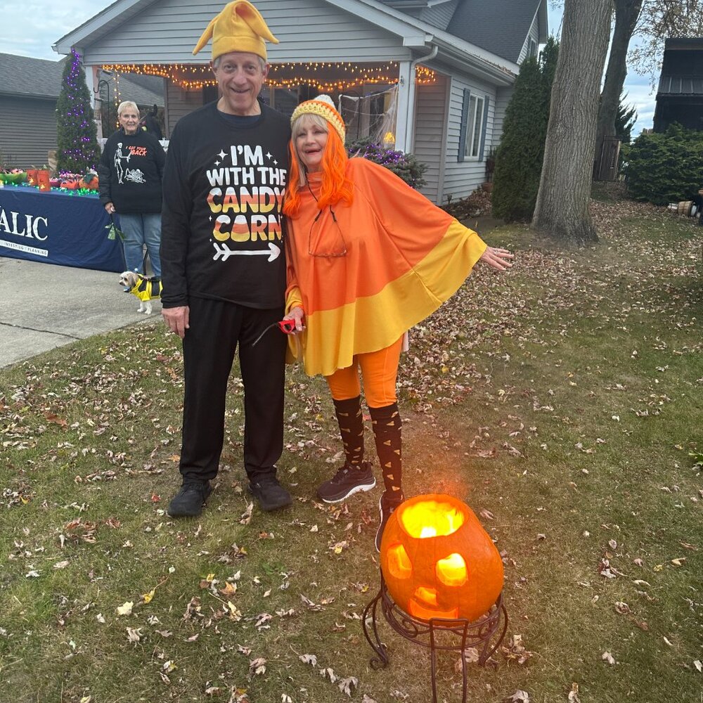 Crocheted Candy Corn Hat 10.5” T x 9” W, White Hat and Candy Corn Poncho Costume